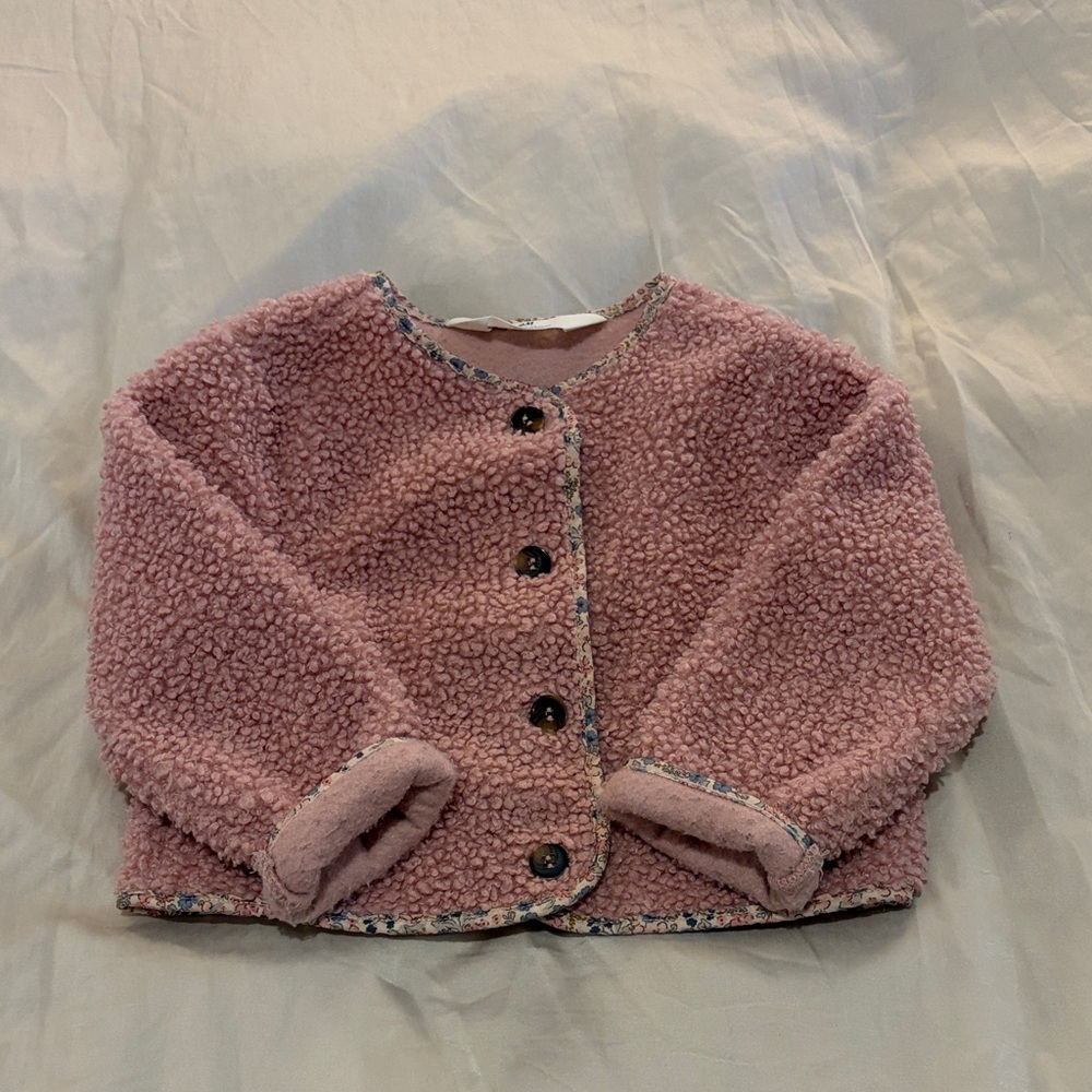 Teddy Pink Button-Up Jacket with Liberty Floral Details